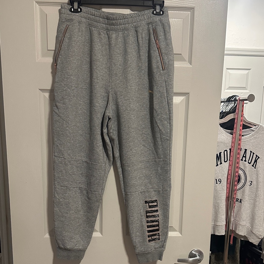 Puma Heather Gray Joggers with Logo